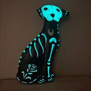 Glow in the Dark painted metal Day of the Dead Dog